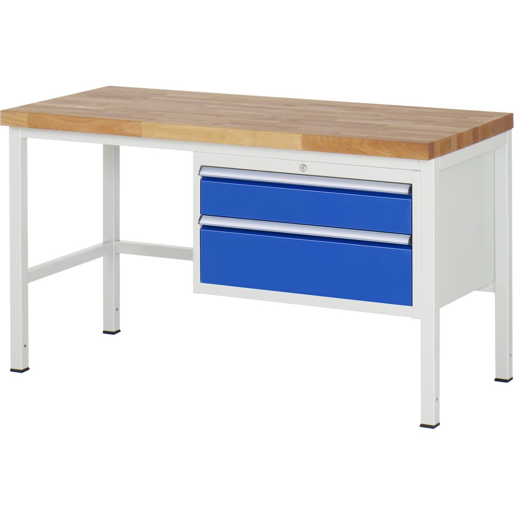 Číslo obrázku produktu 1: Pracovní stůl RAU řada 8000, VxŠxH 840-1040 x 1500 x 700 mm, 2x zásuvka s výsuvem 100 %, 1 x 150, 1 x 210 mm, nosnost zásuvky 75 kg