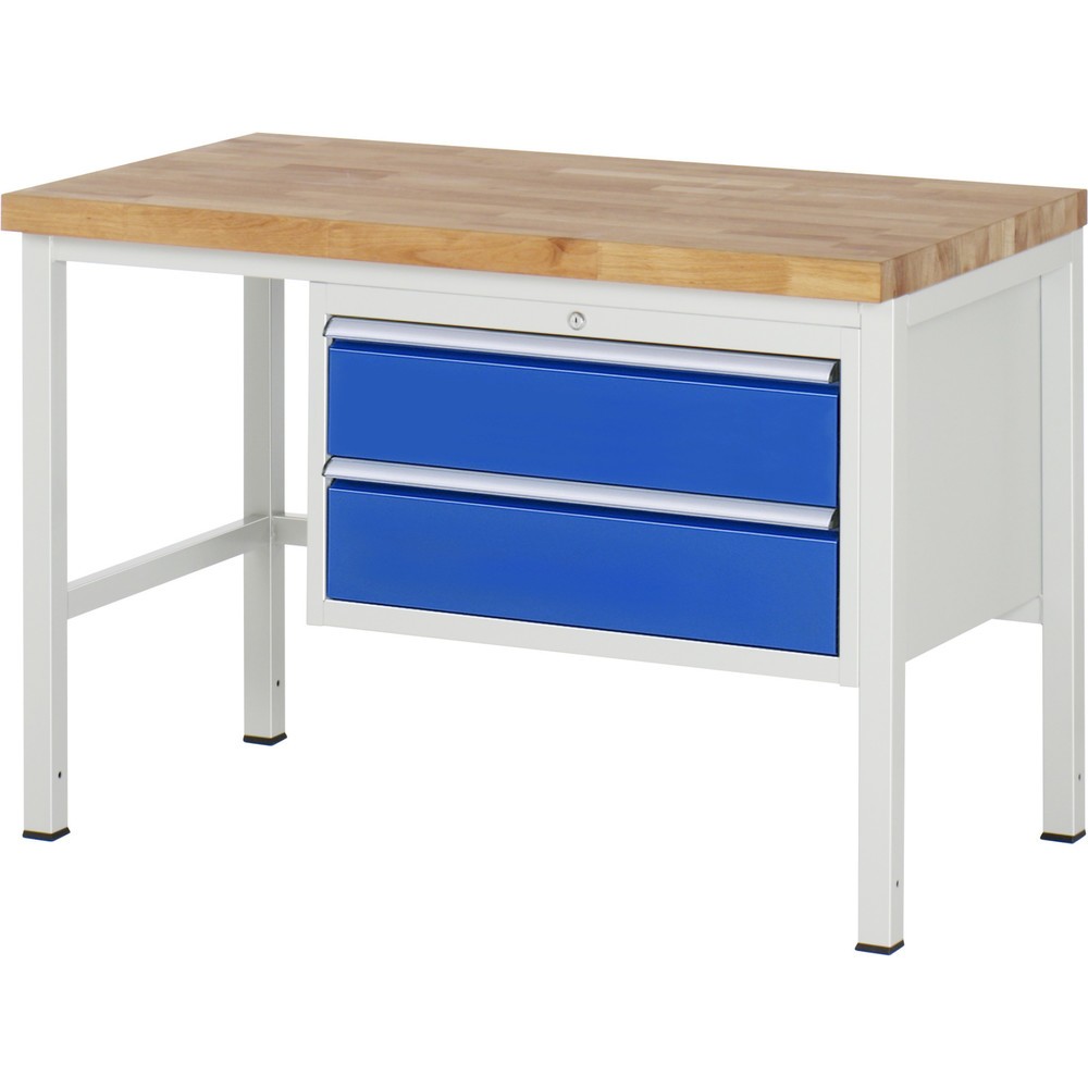 Číslo obrázku produktu 1: Pracovní stůl RAU řada 8000, VxŠxH 840 x 1250 x 700 mm, 2x zásuvka s výsuvem 100 %, 2 x 180 mm, nosnost zásuvky 75 kg