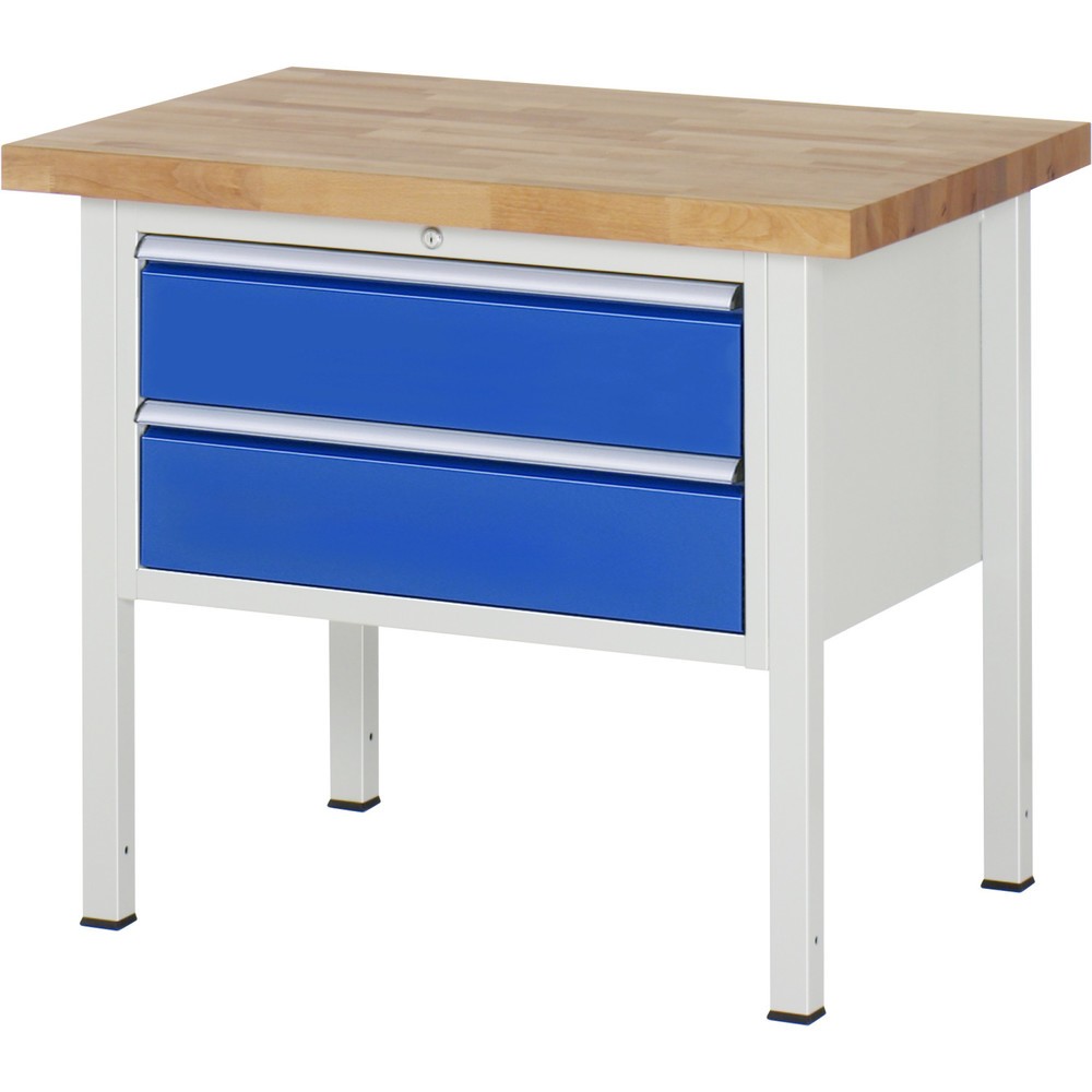 Číslo obrázku produktu 1: Pracovní stůl RAU řada 8000, VxŠxH 840 x 1000 x 700 mm, 2x zásuvka s výsuvem 90 %, 2 x 180 mm, nosnost zásuvky 75 kg