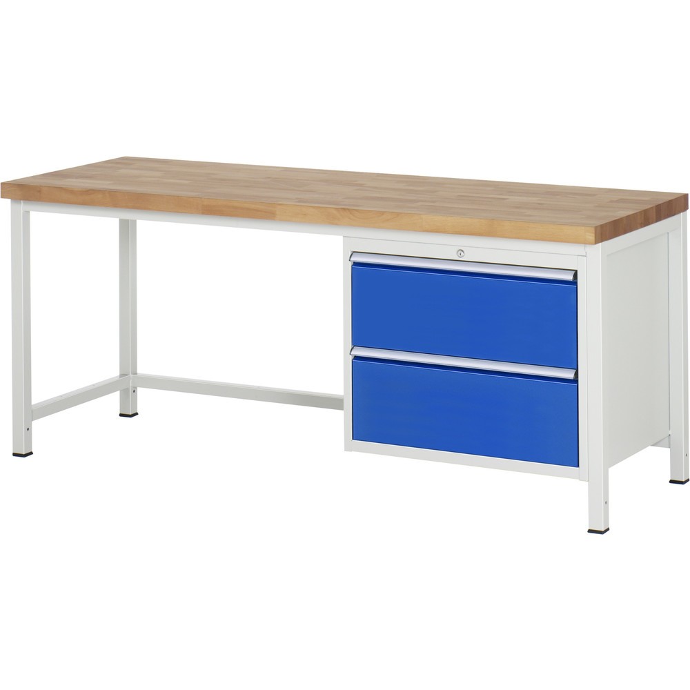 Číslo obrázku produktu 1: Pracovní stůl RAU řada 8000, VxŠxH 840-1040 x 2000 x 700 mm, 2x zásuvka s výsuvem 100 %, 2 x 270 mm, nosnost zásuvky 75 kg