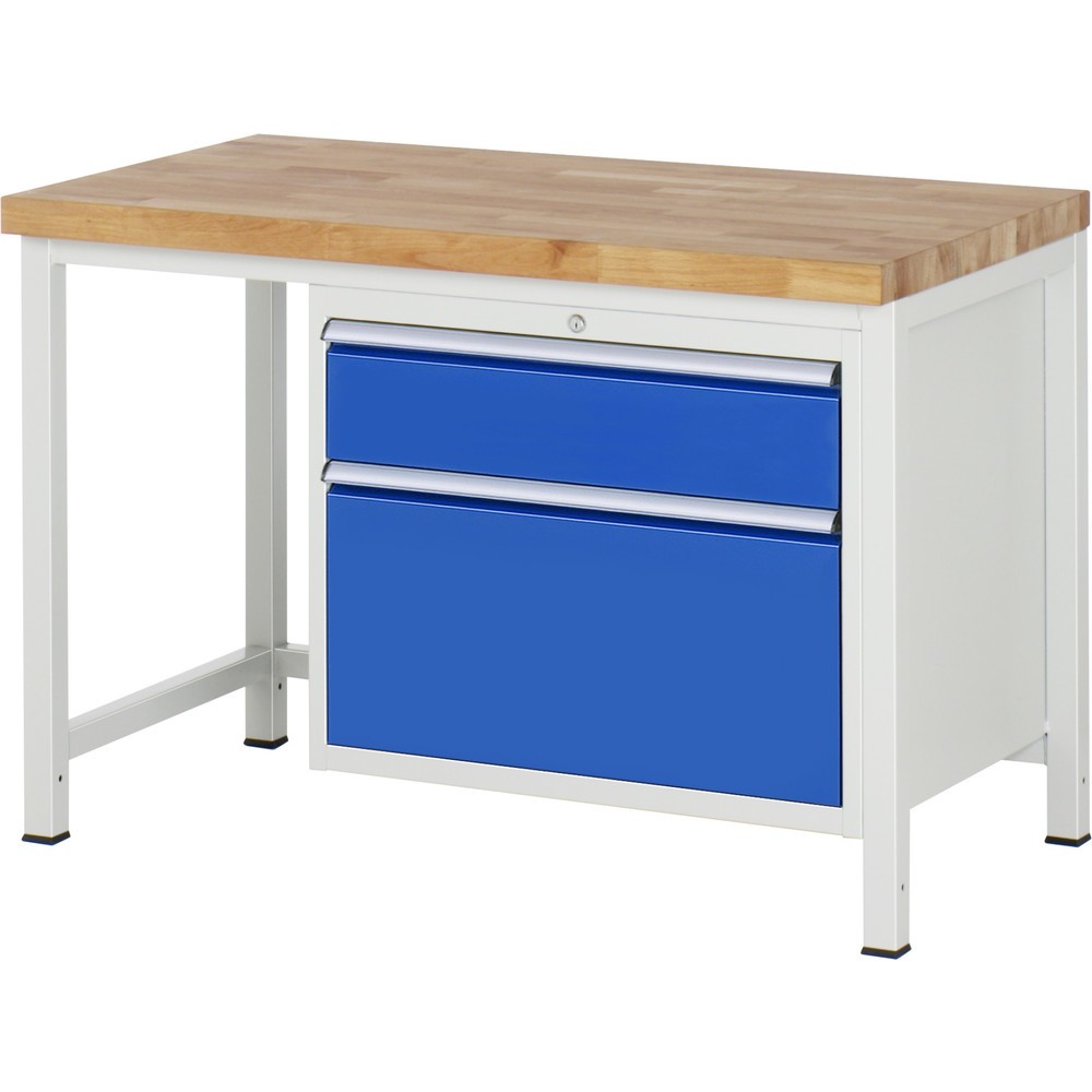 Číslo obrázku produktu 1: Pracovní stůl RAU řada 8000, VxŠxH 840-1040 x 1250 x 700 mm, 2x zásuvka s výsuvem 100 %, 1 x 180, 1 x 360 mm, nosnost zásuvky 75 kg
