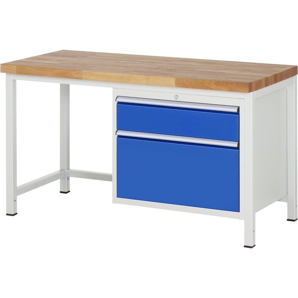 Číslo obrázku produktu 1: Pracovní stůl RAU řada 8000, VxŠxH 840 x 1500 x 700 mm, 2x zásuvka s výsuvem 90 %, 1 x 180, 1 x 360 mm, nosnost zásuvky 75 kg