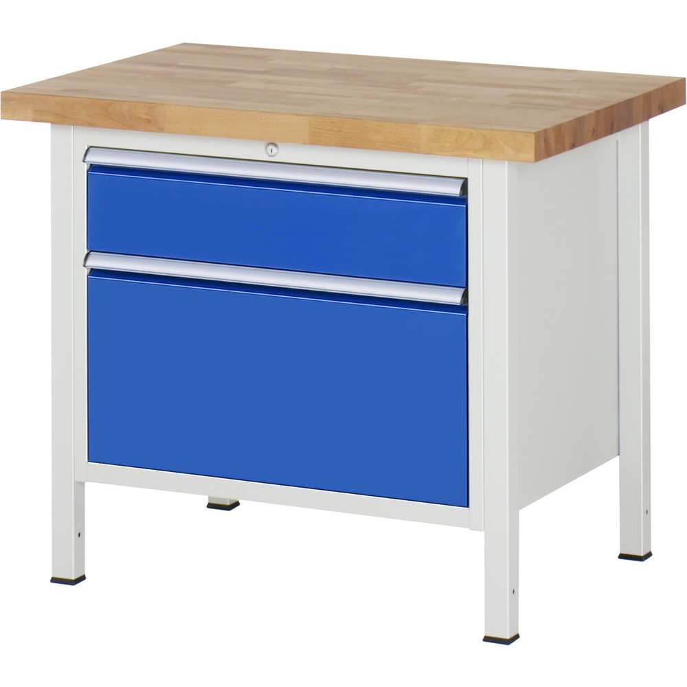 Číslo obrázku produktu 1: Pracovní stůl RAU řada 8000, VxŠxH 840 x 1000 x 700 mm, 2x zásuvka s výsuvem 90 %, 1 x 180, 1 x 360 mm, nosnost zásuvky 75 kg