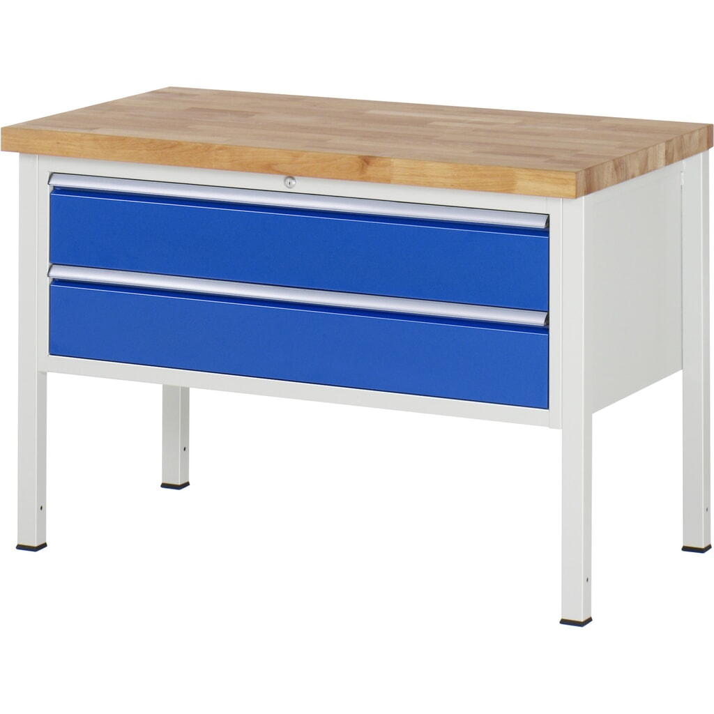 Obrázek produktu: Pracovní stůl RAU řada 8000, VxŠxH 840 x 1250 x 700 mm, 2x zásuvka s výsuvem 90 %, 2 x 180 mm, nosnost zásuvky 50 kg