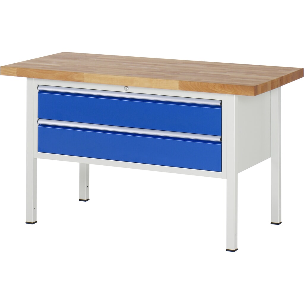 Pracovní stůl RAU řada 8000, VxŠxH 840-1040 x 1500 x 700 mm, 2x zásuvka s výsuvem 90 %, 2 x 180 mm, nosnost zásuvky 50 kg Obrázek produktu: Pracovní stůl RAU řada 8000, VxŠxH 840-1040 x 1500 x 700 mm, 2x zásuvka s výsuvem 90 %, 2 x 180 mm, nosnost zásuvky 50 kg