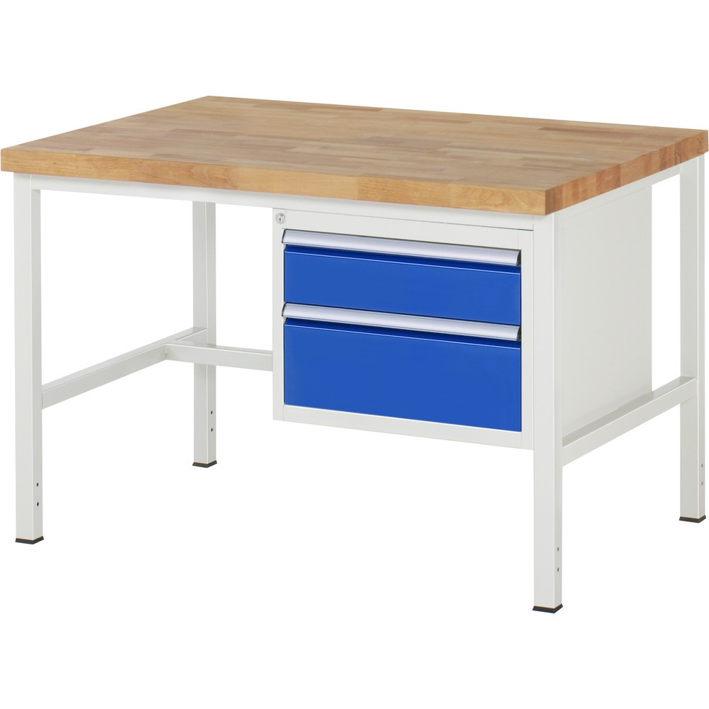 Číslo obrázku produktu 1: Pracovní stůl RAU řada 8000, VxŠxH 840-1040 x 1250 x 900 mm, 2x zásuvka s výsuvem 90 %, 1 x 150, 1 x 210 mm, nosnost zásuvky 100 kg