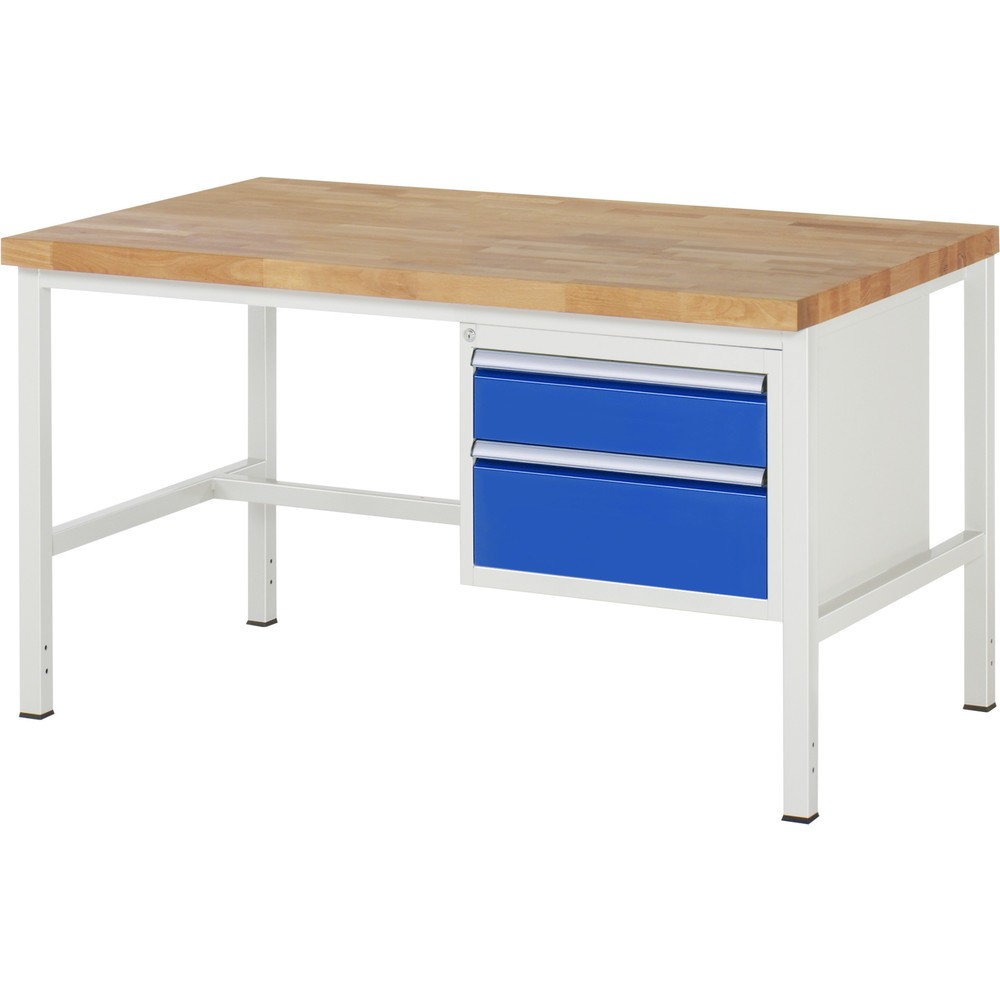 Číslo obrázku produktu 1: Pracovní stůl RAU řada 8000, VxŠxH 840-1040 x 1500 x 900 mm, 2x zásuvka s výsuvem 100 %, 1 x 150, 1 x 210 mm, nosnost zásuvky 100 kg