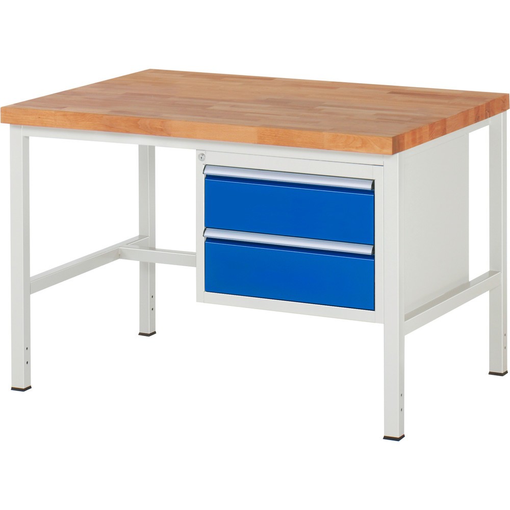 Číslo obrázku produktu 1: Pracovní stůl RAU řada 8000, VxŠxH 840-1040 x 1250 x 900 mm, 2x zásuvka s výsuvem 90 %, 2 x 180 mm, nosnost zásuvky 100 kg