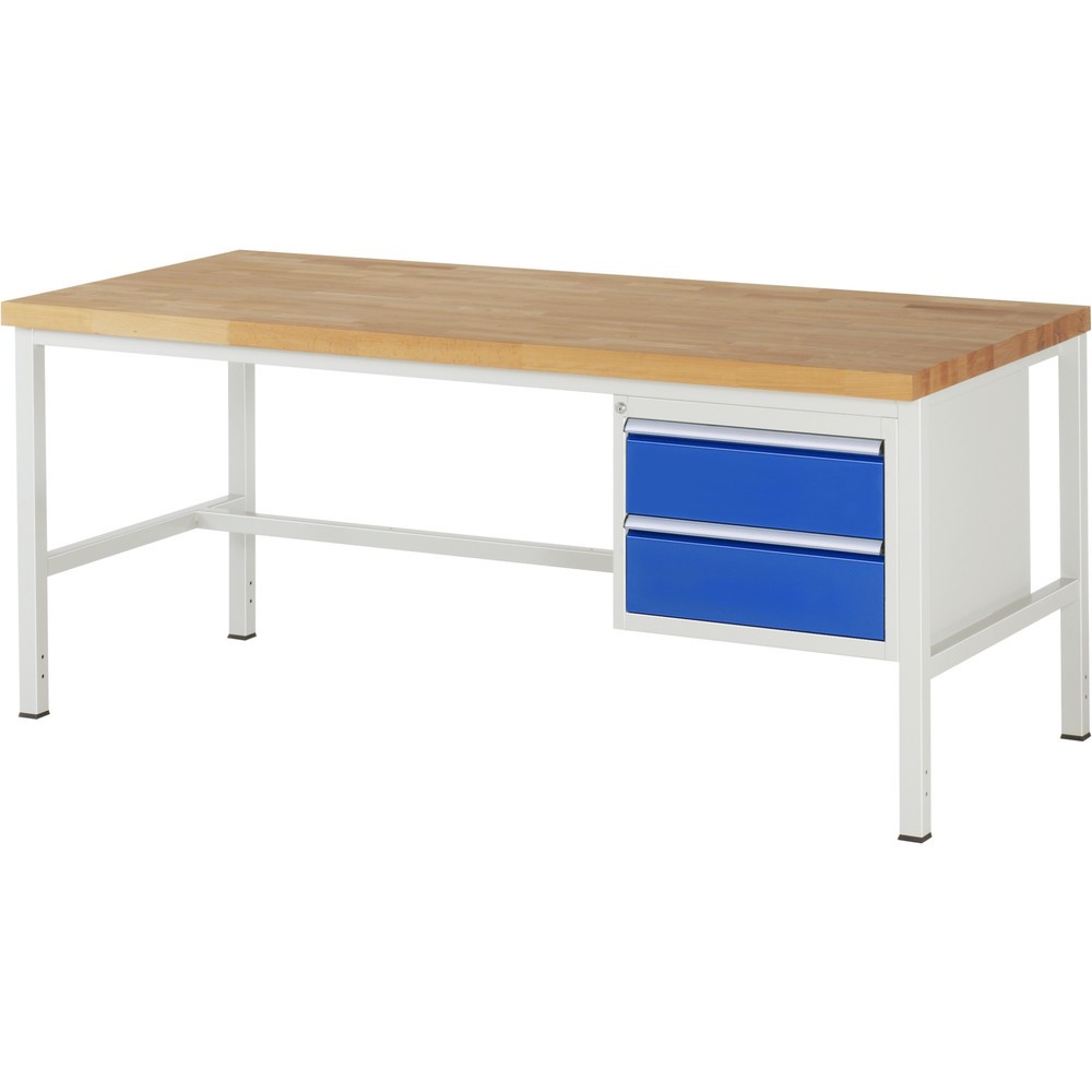 Číslo obrázku produktu 1: Pracovní stůl RAU řada 8000, VxŠxH 840-1040 x 2000 x 900 mm, 2x zásuvka s výsuvem 90 %, 2 x 180 mm, nosnost zásuvky 100 kg