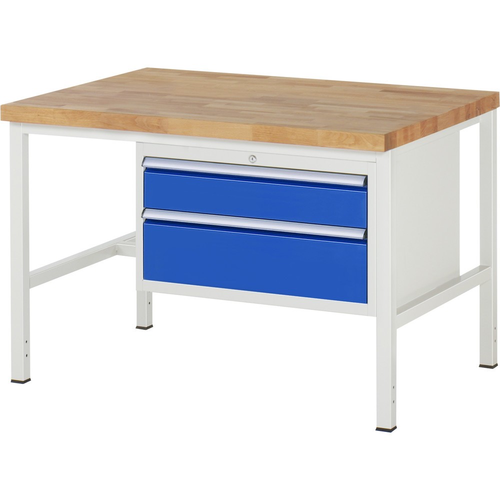 Číslo obrázku produktu 1: Pracovní stůl RAU řada 8000, VxŠxH 840-1040 x 1250 x 900 mm, 2x zásuvka s výsuvem 100 %, 1 x 150, 1 x 210 mm, nosnost zásuvky 75 kg