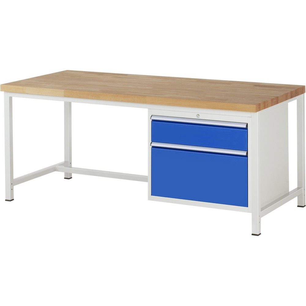 Číslo obrázku produktu 1: Pracovní stůl RAU řada 8000, VxŠxH 840-1040 x 2000 x 900 mm, 2x zásuvka s výsuvem 90 %, 1 x 180, 1 x 360 mm, nosnost zásuvky 75 kg