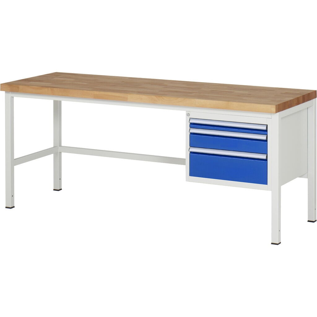 Obrázek produktu: Pracovní stůl RAU řada 8000, VxŠxH 840 x 2000 x 700 mm, 3x zásuvka s výsuvem 100 %, 1 x 60, 1 x 120, 1 x 180 mm, nosnost zásuvky 100 kg