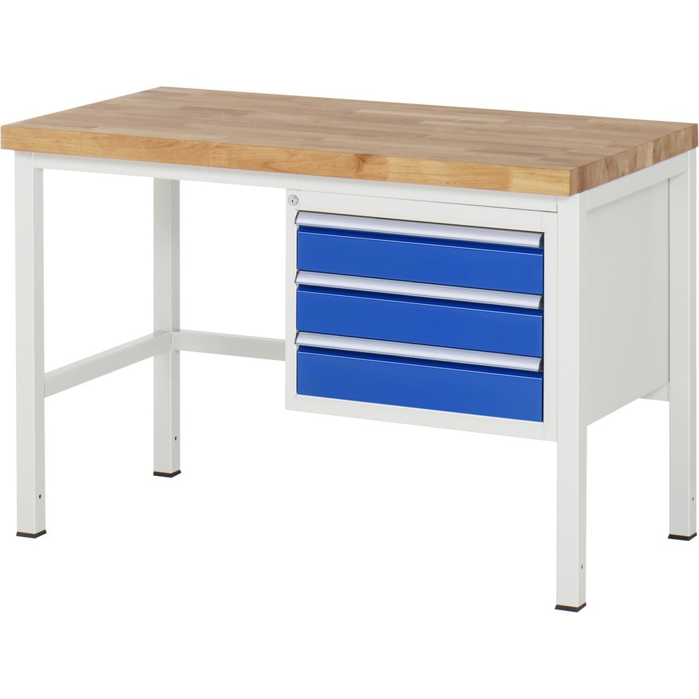 Číslo obrázku produktu 1: Pracovní stůl RAU řada 8000, VxŠxH 840-1040 x 1250 x 700 mm, 3x zásuvka s výsuvem 100 %, 3 x 120 mm, nosnost zásuvky 100 kg