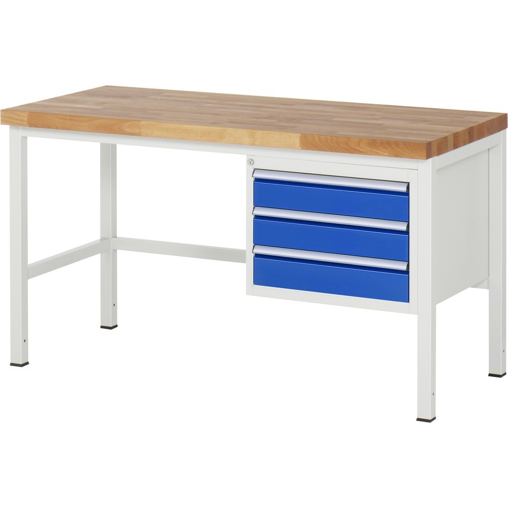 Číslo obrázku produktu 1: Pracovní stůl RAU řada 8000, VxŠxH 840 x 1500 x 700 mm, 3x zásuvka s výsuvem 90 %, 3 x 120 mm, nosnost zásuvky 100 kg