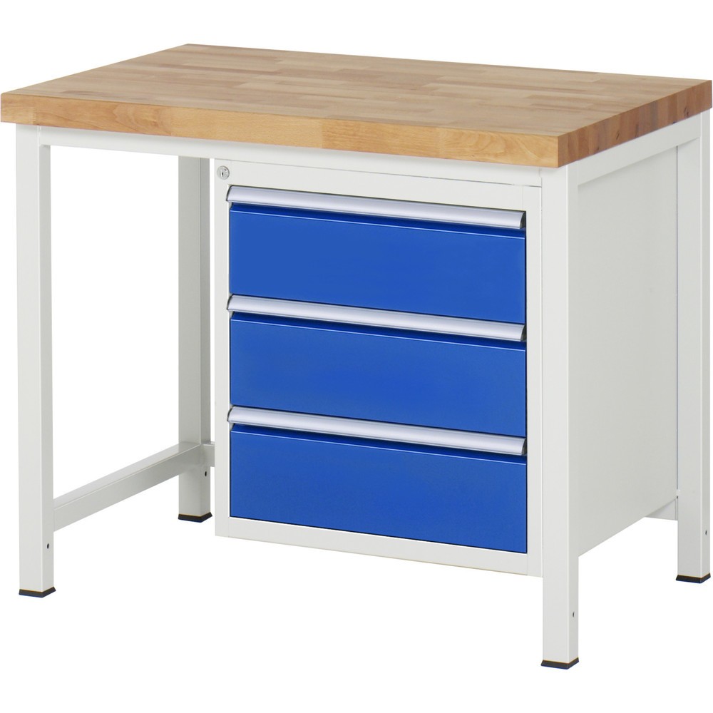 Obrázek produktu: Pracovní stůl RAU řada 8000, VxŠxH 840-1040 x 1000 x 700 mm, 3x zásuvka s výsuvem 100 %, 3 x 180 mm, nosnost zásuvky 100 kg