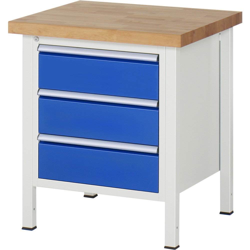 Číslo obrázku produktu 1: Pracovní stůl RAU řada 8000, VxŠxH 840 x 750 x 700 mm, 3x zásuvka s výsuvem 90 %, 3 x 180 mm, nosnost zásuvky 100 kg
