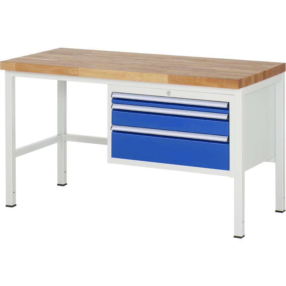 Číslo obrázku produktu 1: Pracovní stůl RAU řada 8000, VxŠxH 840 x 1500 x 700 mm, 3x zásuvka s výsuvem 100 %, 1 x 60, 1 x 120, 1 x 180 mm, nosnost zásuvky 75 kg