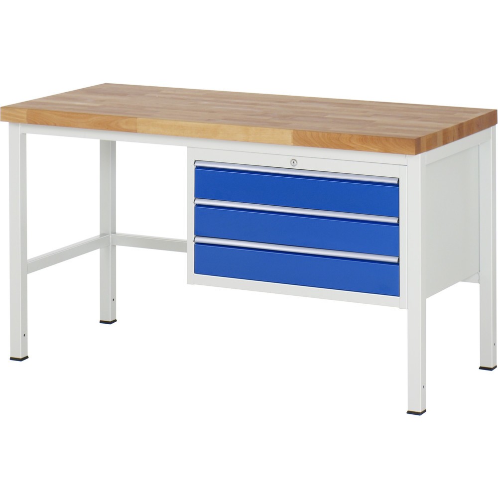 Číslo obrázku produktu 1: Pracovní stůl RAU řada 8000, VxŠxH 840-1040 x 1500 x 700 mm, 3x zásuvka s výsuvem 100 %, 3 x 120 mm, nosnost zásuvky 75 kg
