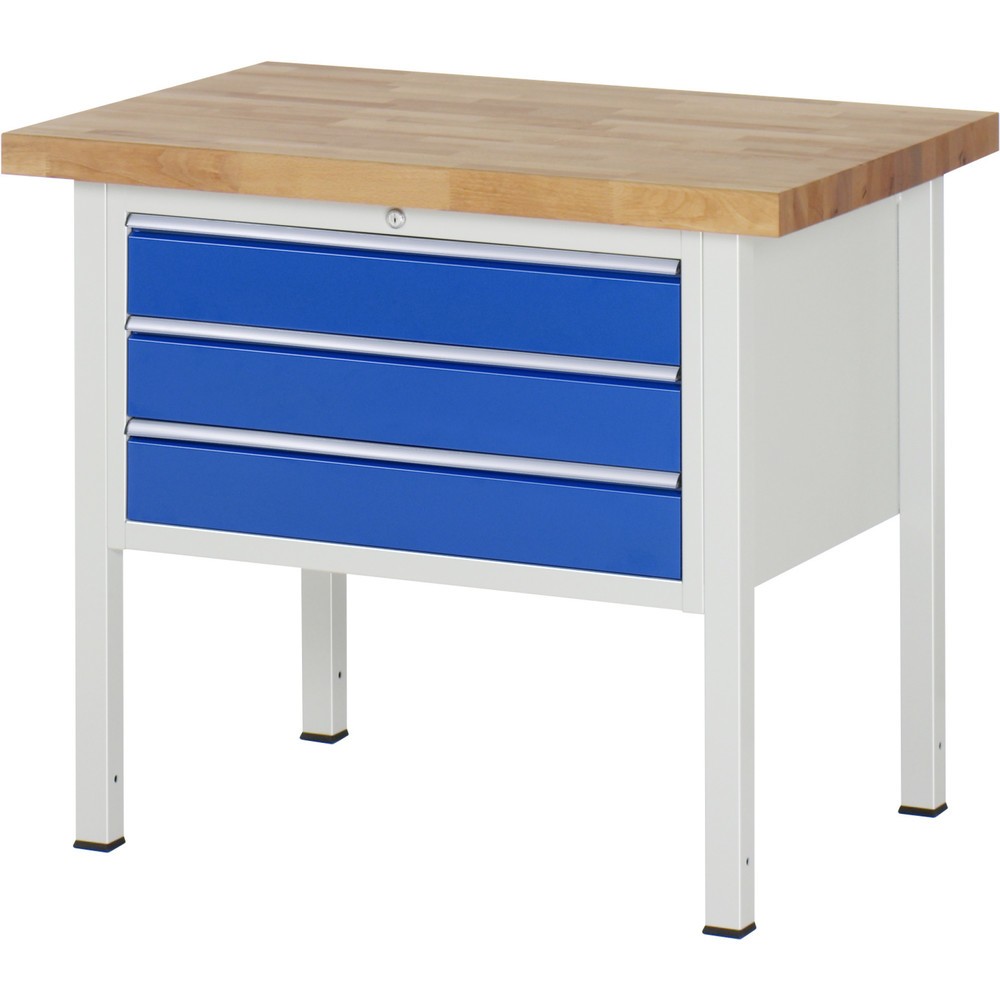 Obrázek produktu: Pracovní stůl RAU řada 8000, VxŠxH 840 x 1000 x 700 mm, 3x zásuvka s výsuvem 100 %, 3 x 120 mm, nosnost zásuvky 75 kg