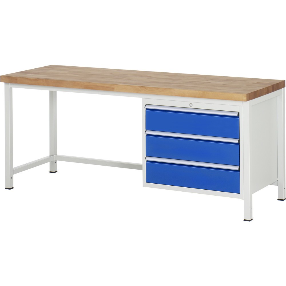 Číslo obrázku produktu 1: Pracovní stůl RAU řada 8000, VxŠxH 840 x 2000 x 700 mm, 3x zásuvka s výsuvem 100 %, 3 x 180 mm, nosnost zásuvky 75 kg