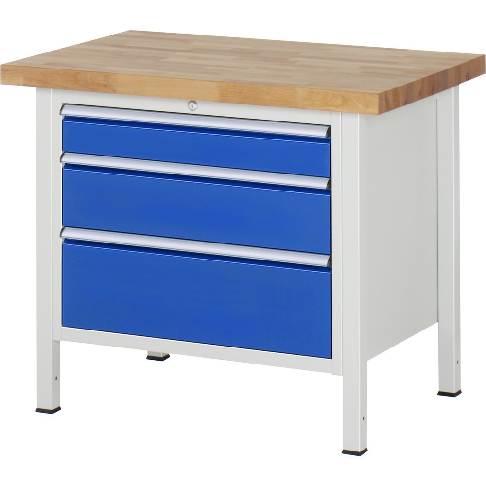 Číslo obrázku produktu 1: Pracovní stůl RAU řada 8000, VxŠxH 840-1040 x 1000 x 700 mm, 3x zásuvka s výsuvem 100 %, 1 x 120, 1 x 180, 1 x 240 mm, nosnost zásuvky 75 kg