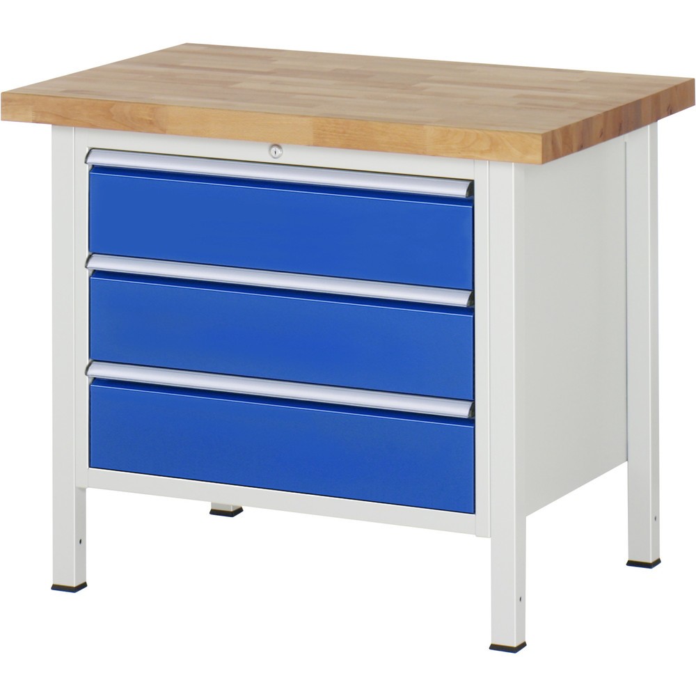Číslo obrázku produktu 1: Pracovní stůl RAU řada 8000, VxŠxH 840 x 1000 x 700 mm, 3x zásuvka s výsuvem 90 %, 3 x 180 mm, nosnost zásuvky 75 kg