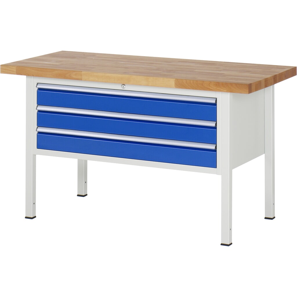 Obrázek produktu: Pracovní stůl RAU řada 8000, VxŠxH 840 x 1500 x 700 mm, 3x zásuvka s výsuvem 100 %, 3 x 120 mm, nosnost zásuvky 50 kg
