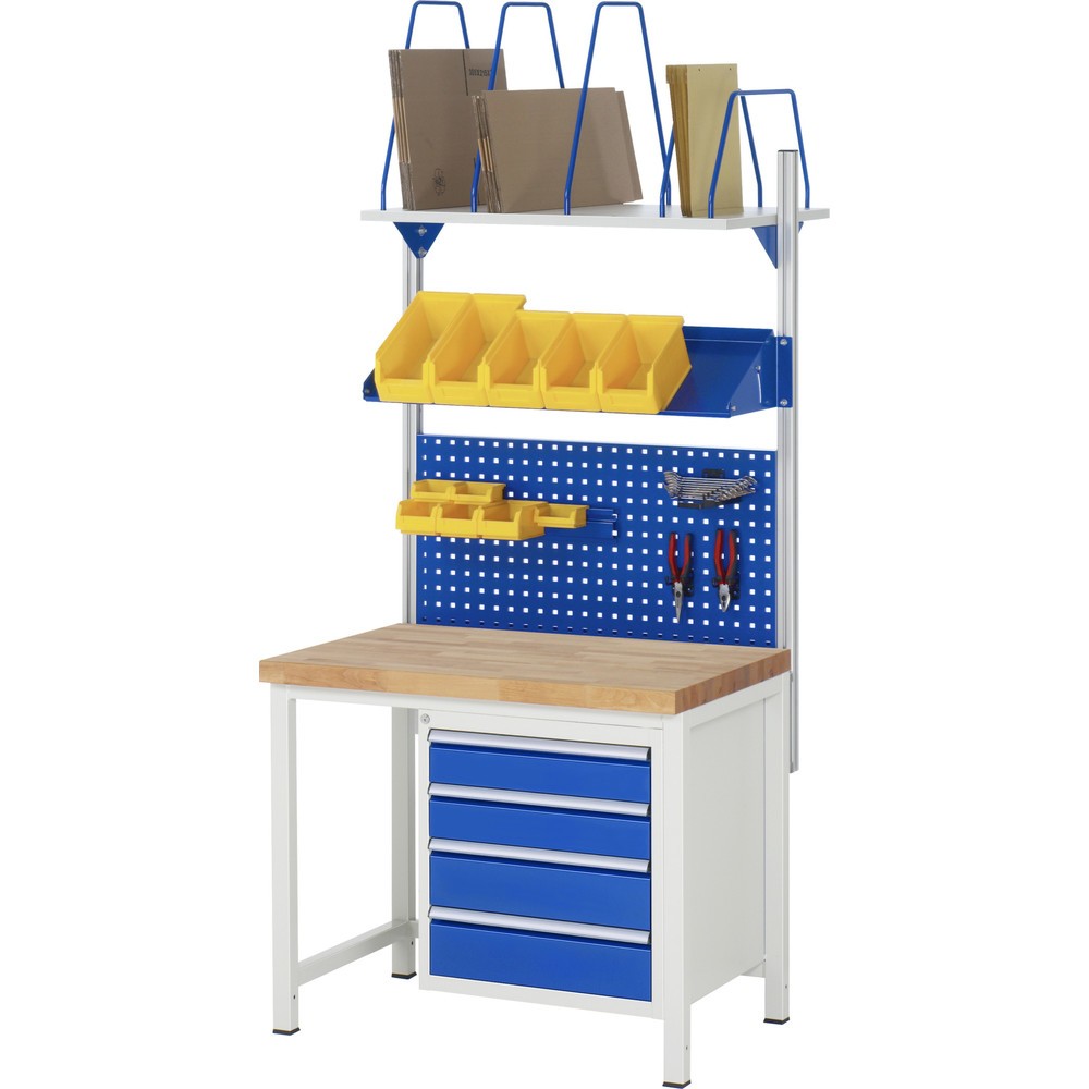 Číslo obrázku produktu 5: Pracovní stůl RAU řada 8000, VxŠxH 840-1040 x 1000 x 700 mm, 4x zásuvka s výsuvem 100 %, 4 x 90 mm, nosnost zásuvky 100 kg
