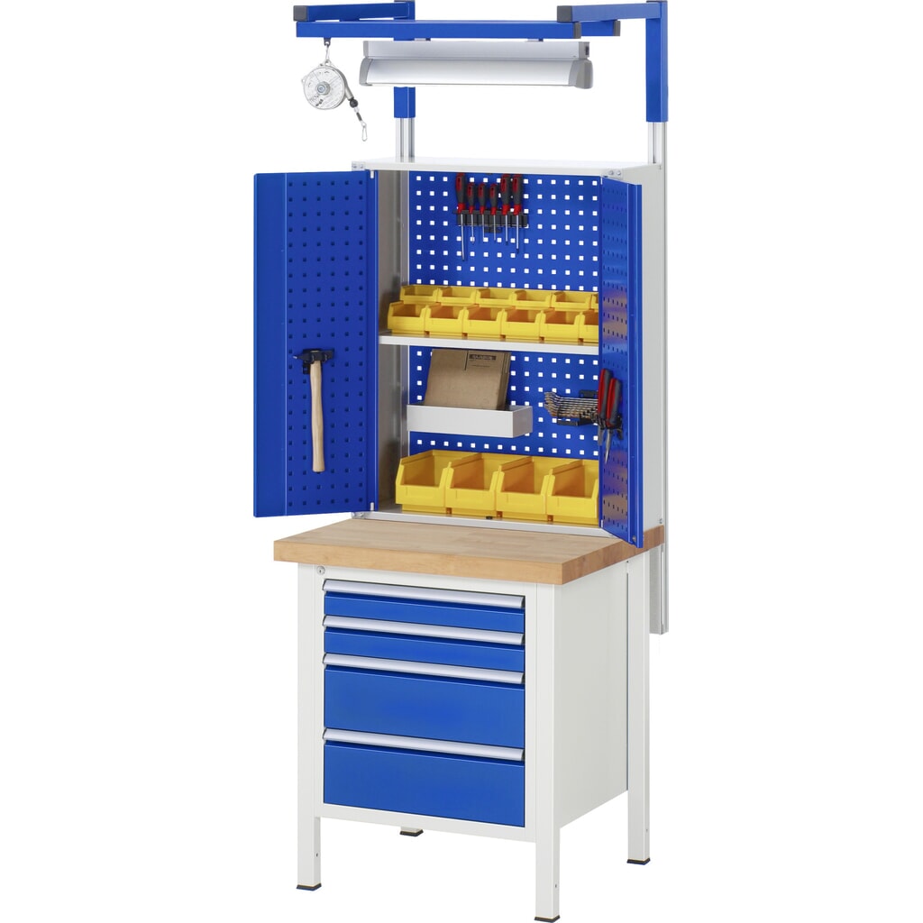 Číslo obrázku produktu 7: Pracovní stůl RAU řada 8000, VxŠxH 840-1040 x 750 x 900 mm, 5x zásuvka s výsuvem 90 %, 4 x 90, 1 x 180 mm, nosnost zásuvky 100 kg