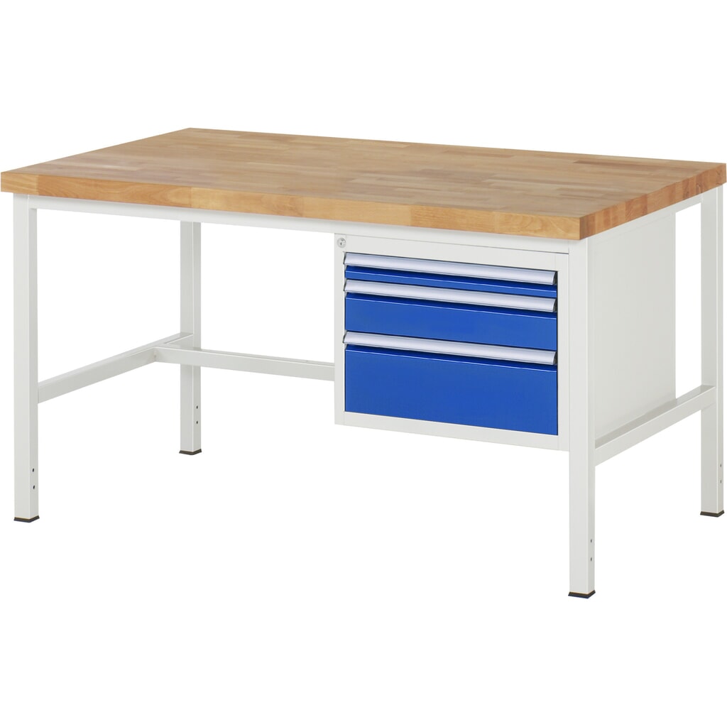 Pracovní stůl RAU řada 8000, VxŠxH 840-1040 x 1500 x 900 mm, 3x zásuvka s výsuvem 90 %, 1 x 60, 1 x 120, 1 x 180 mm, nosnost zásuvky 100 kg Obrázek produktu: Pracovní stůl RAU řada 8000, VxŠxH 840-1040 x 1500 x 900 mm, 3x zásuvka s výsuvem 90 %, 1 x 60, 1 x 120, 1 x 180 mm, nosnost zásuvky 100 kg