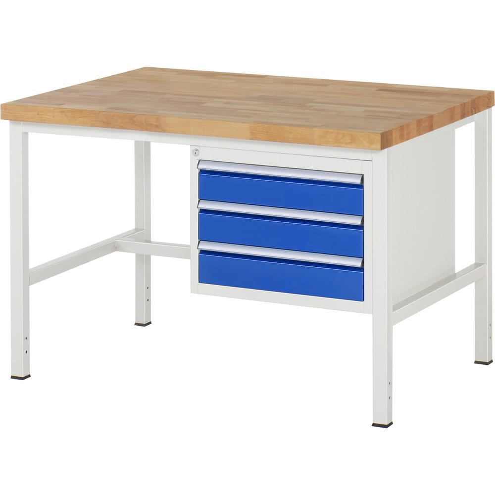 Číslo obrázku produktu 1: Pracovní stůl RAU řada 8000, VxŠxH 840-1040 x 1250 x 900 mm, 3x zásuvka s výsuvem 90 %, 3 x 120 mm, nosnost zásuvky 100 kg