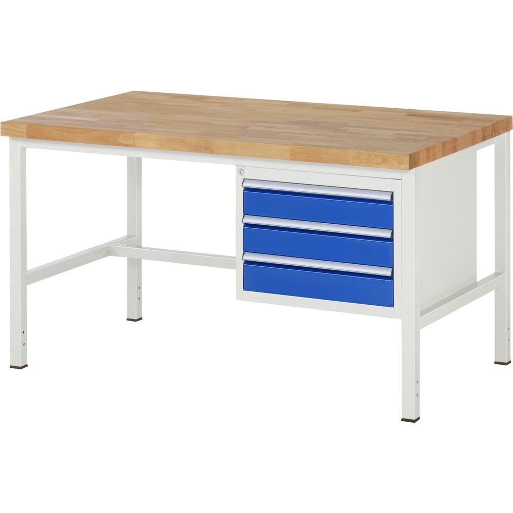 Číslo obrázku produktu 1: Pracovní stůl RAU řada 8000, VxŠxH 840-1040 x 1500 x 900 mm, 3x zásuvka s výsuvem 100 %, 3 x 120 mm, nosnost zásuvky 100 kg