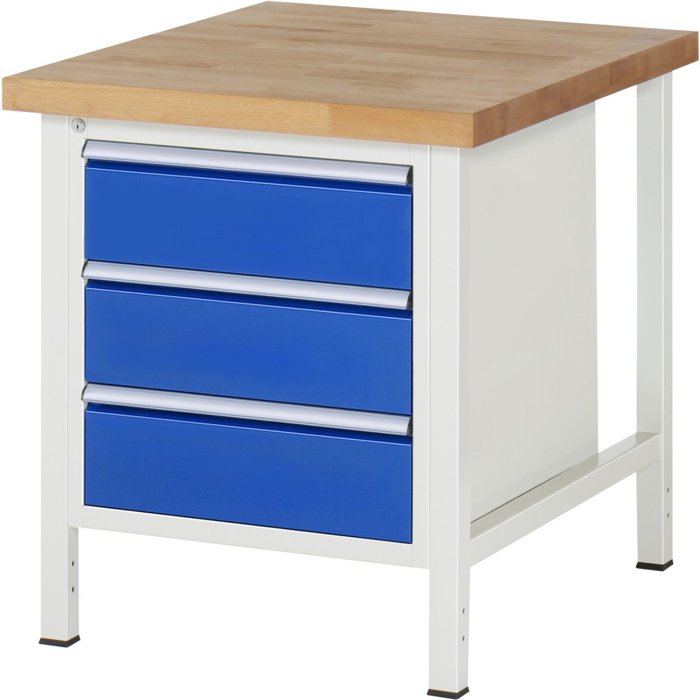 Obrázek produktu: Pracovní stůl RAU řada 8000, VxŠxH 840-1040 x 750 x 900 mm, 3x zásuvka s výsuvem 100 %, 3 x 180 mm, nosnost zásuvky 100 kg