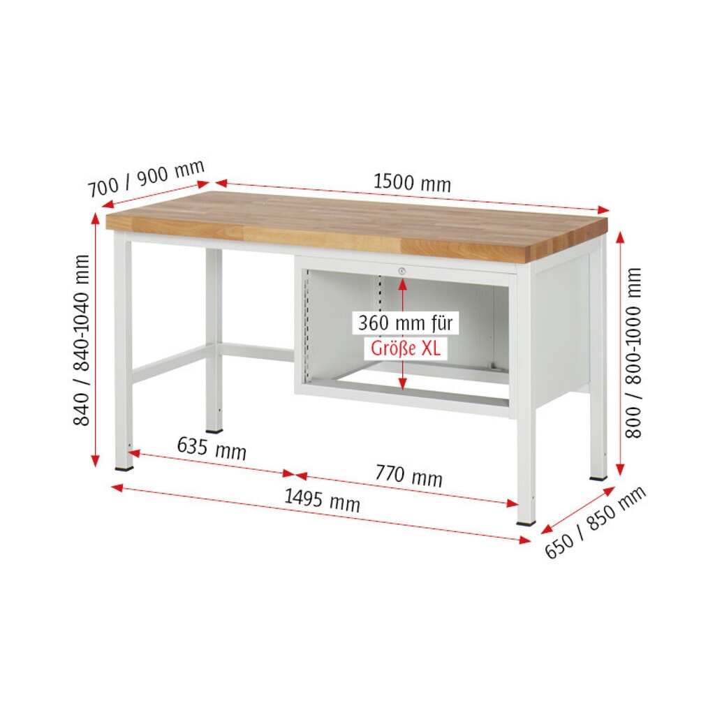 Pracovní stůl RAU řada 8000, VxŠxH 840 x 1500 x 900 mm, 3x zásuvka s výsuvem 90 %, 3 x 120 mm, nosnost zásuvky 75 kg Číslo obrázku produktu 5: Pracovní stůl RAU řada 8000, VxŠxH 840 x 1500 x 900 mm, 3x zásuvka s výsuvem 90 %, 3 x 120 mm, nosnost zásuvky 75 kg