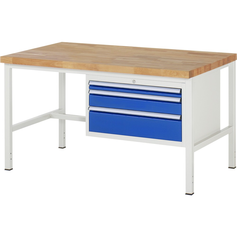 Obrázek produktu: Pracovní stůl RAU řada 8000, VxŠxH 840-1040 x 1500 x 900 mm, 3x zásuvka s výsuvem 100 %, 1 x 60, 1 x 120, 1 x 180 mm, nosnost zásuvky 75 kg