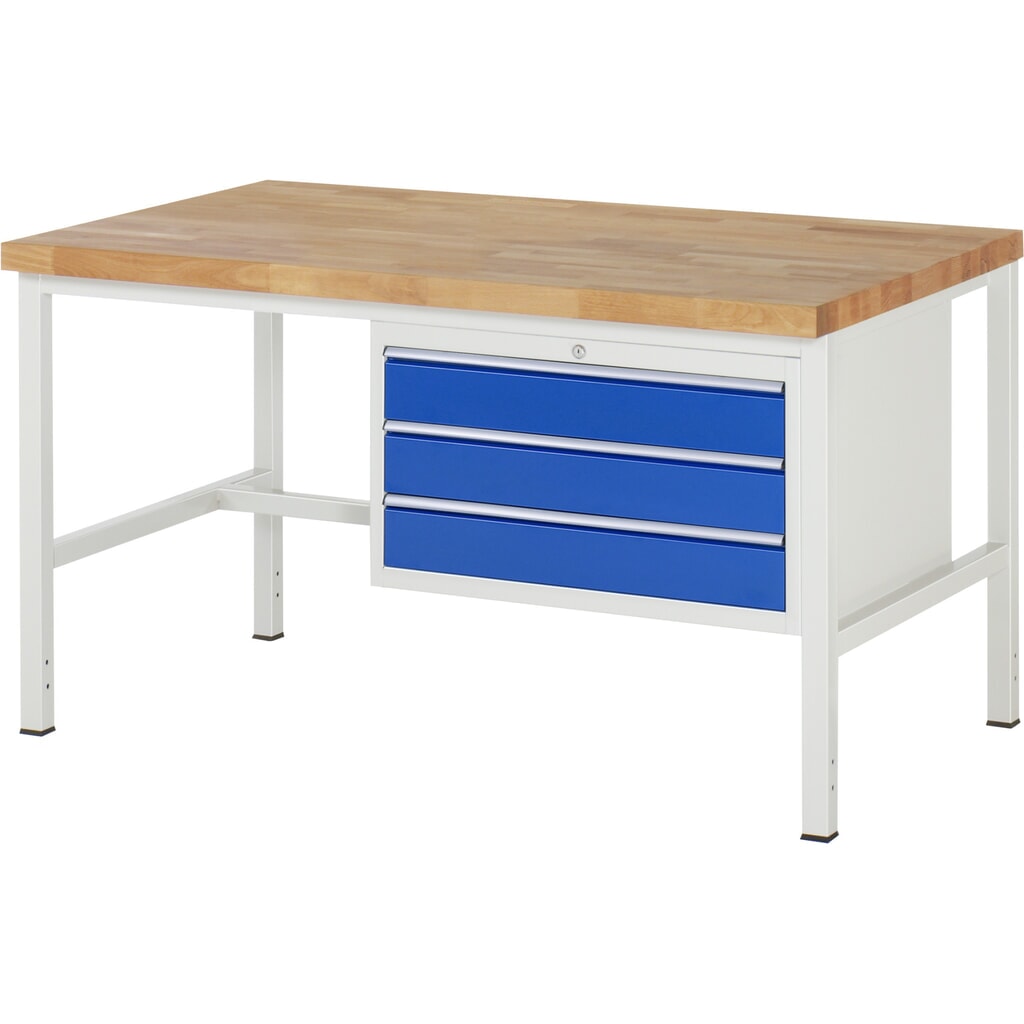 Pracovní stůl RAU řada 8000, VxŠxH 840-1040 x 1500 x 900 mm, 3x zásuvka s výsuvem 90 %, 3 x 120 mm, nosnost zásuvky 75 kg Obrázek produktu: Pracovní stůl RAU řada 8000, VxŠxH 840-1040 x 1500 x 900 mm, 3x zásuvka s výsuvem 90 %, 3 x 120 mm, nosnost zásuvky 75 kg
