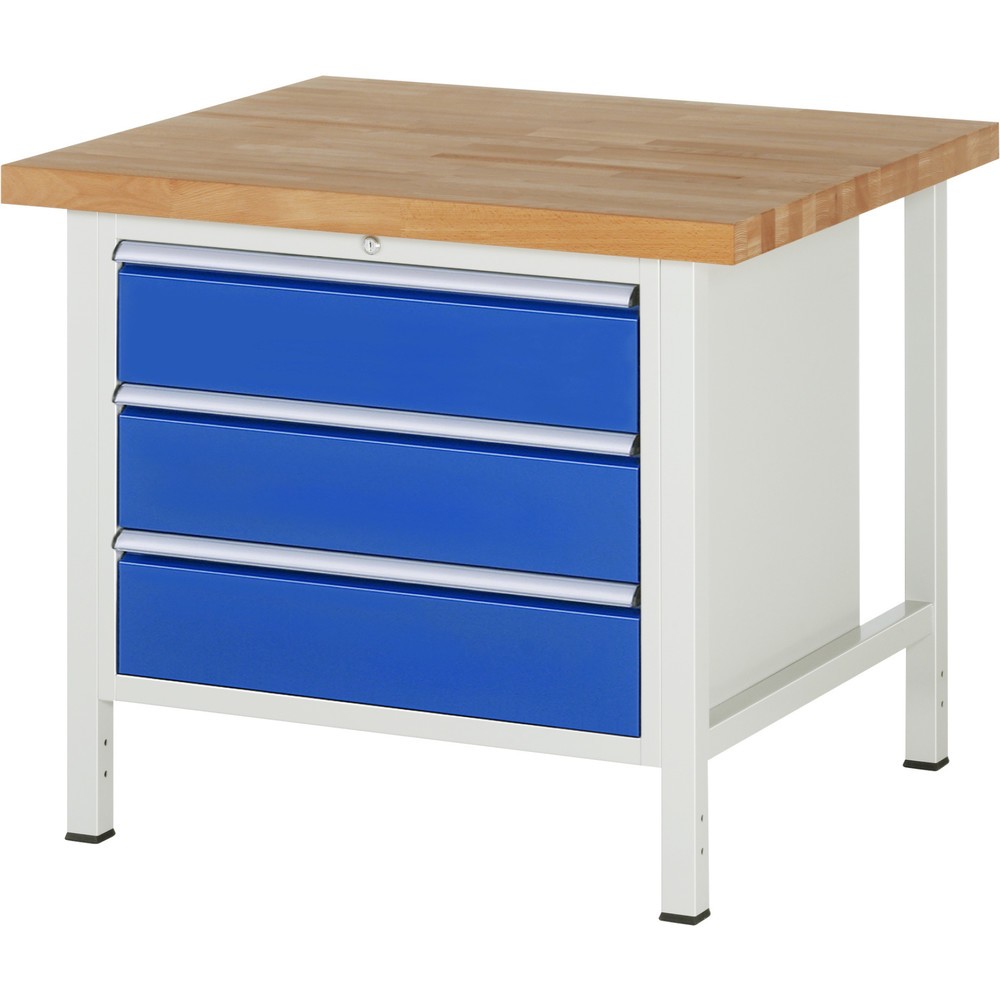 Číslo obrázku produktu 1: Pracovní stůl RAU řada 8000, VxŠxH 840-1040 x 1000 x 900 mm, 3x zásuvka s výsuvem 100 %, 3 x 180 mm, nosnost zásuvky 75 kg