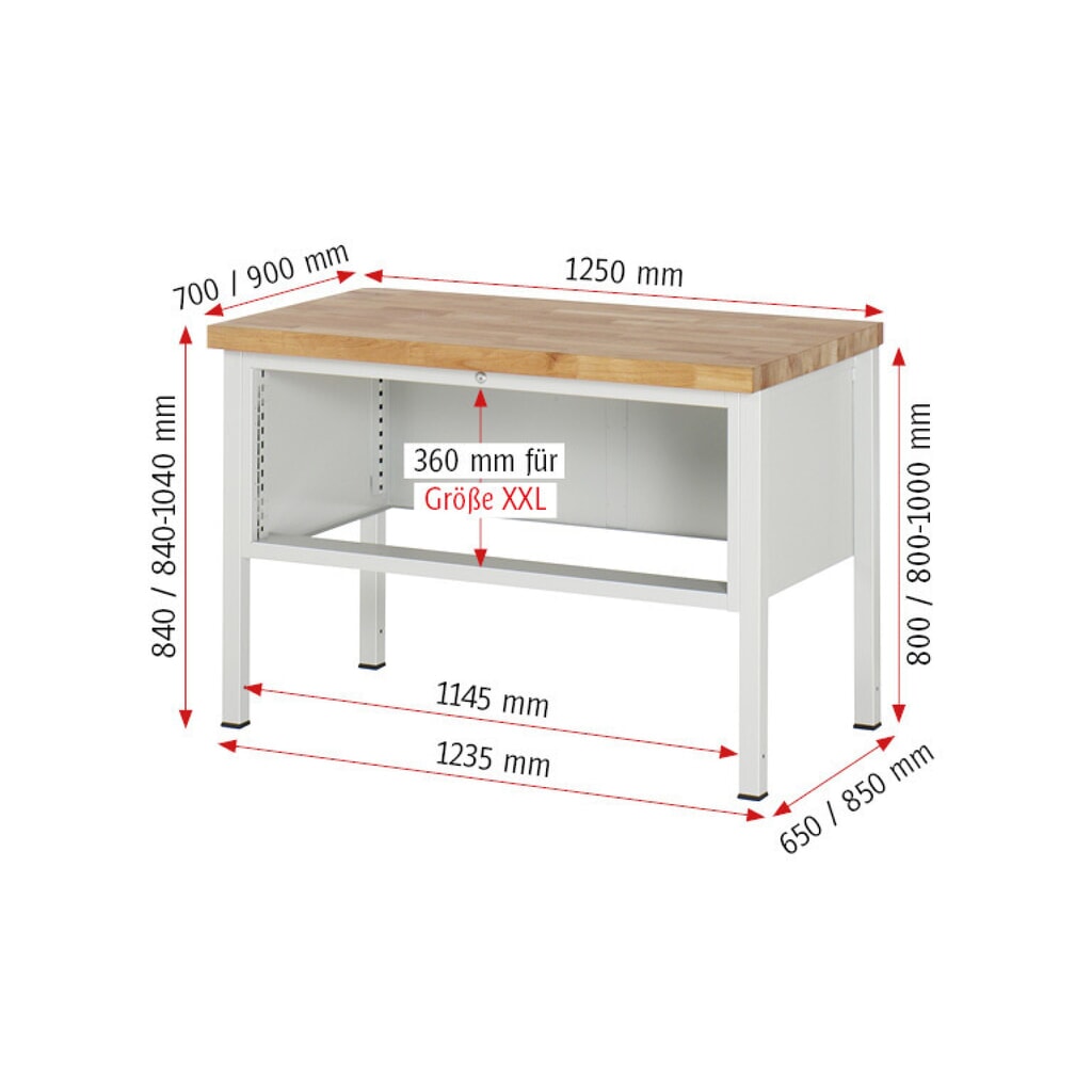 Číslo obrázku produktu 7: Pracovní stůl RAU řada 8000, VxŠxH 840 x 1250 x 700 mm, 2x zásuvka s výsuvem 90 %, 2 x 180 mm, nosnost zásuvky 50 kg