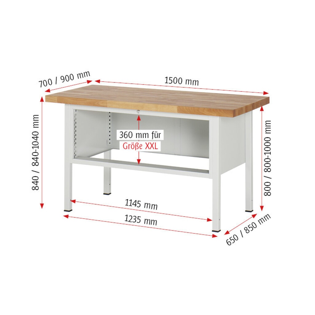 Číslo obrázku produktu 8: Pracovní stůl RAU řada 8000, VxŠxH 840-1040 x 1500 x 700 mm, 2x zásuvka s výsuvem 90 %, 2 x 180 mm, nosnost zásuvky 50 kg