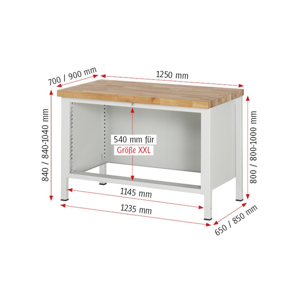 Číslo obrázku produktu 7: Mobilní pracovní stůl RAU řada 8000, VxŠxH 840 x 1250 x 900 mm, 4x zásuvka s výsuvem 90 %, 2 x 90, 2 x 180 mm, nosnost zásuvky 50 kg
