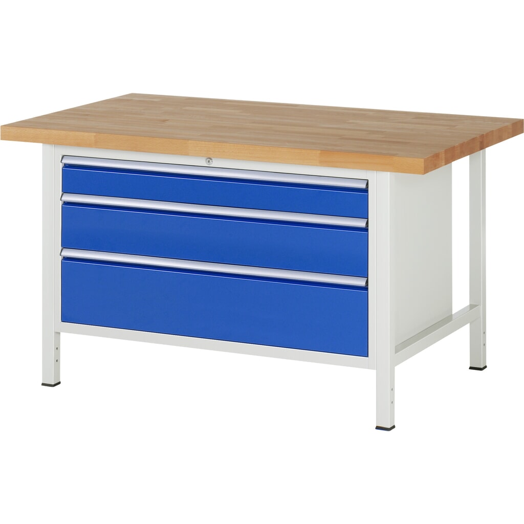 Obrázek produktu: Pracovní stůl RAU řada 8000, VxŠxH 840 x 1500 x 900 mm, 3x zásuvka s výsuvem 100 %, 1 x 120, 1 x 180, 1 x 240 mm, nosnost zásuvky 50 kg