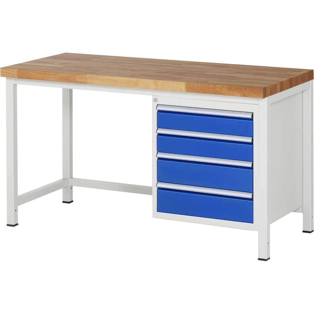 Obrázek produktu: Pracovní stůl RAU, řada 8000, V×Š×H 840-1040 × 1500 × 700 mm, 1 spodní kontejner vpravo, 4 zásuvky