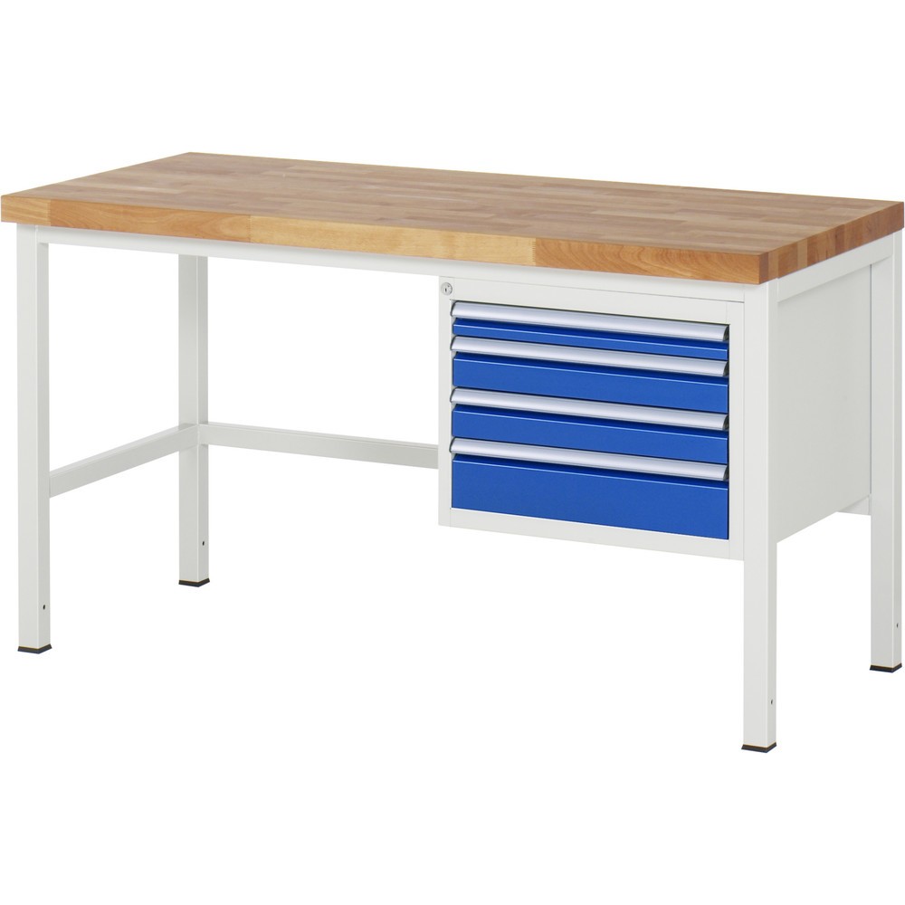 Číslo obrázku produktu 1: Pracovní stůl RAU řada 8000, VxŠxH 840-1040 x 1500 x 700 mm, 4x zásuvka s výsuvem 90 %, 1 x 60, 2 x 90, 1 x 120 mm, nosnost zásuvky 100 kg