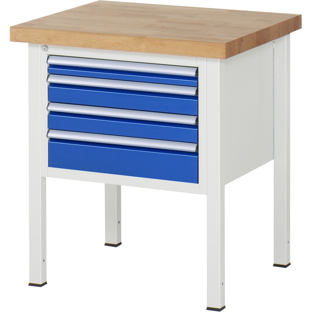 Obrázek produktu: Pracovní stůl RAU řada 8000, VxŠxH 840-1040 x 750 x 700 mm, 4x zásuvka s výsuvem 90 %, 1 x 60, 2 x 90, 1 x 120 mm, nosnost zásuvky 100 kg