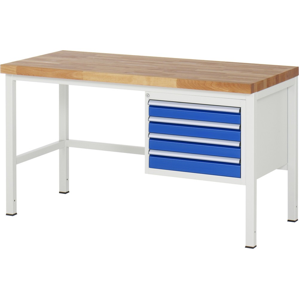Číslo obrázku produktu 1: Pracovní stůl RAU řada 8000, VxŠxH 840-1040 x 1500 x 700 mm, 4x zásuvka s výsuvem 90 %, 4 x 90 mm, nosnost zásuvky 100 kg