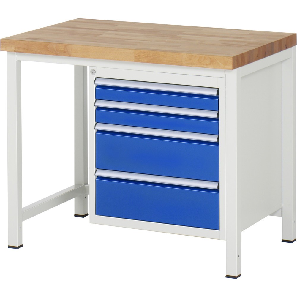 Číslo obrázku produktu 1: Pracovní stůl RAU řada 8000, VxŠxH 840-1040 x 1000 x 700 mm, 4x zásuvka s výsuvem 100 %, 2 x 90, 2 x 180 mm, nosnost zásuvky 100 kg