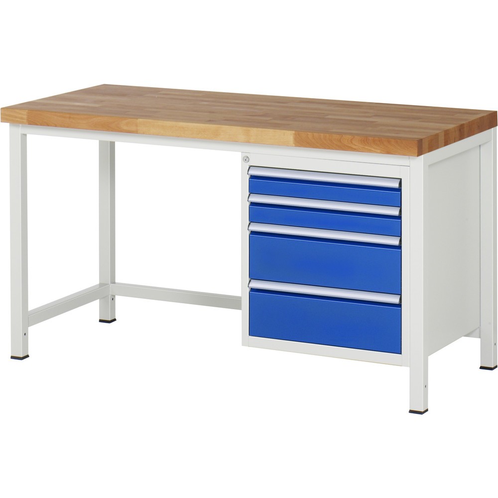 Číslo obrázku produktu 1: Pracovní stůl RAU řada 8000, VxŠxH 840-1040 x 1500 x 700 mm, 4x zásuvka s výsuvem 90 %, 2 x 90, 2 x 180 mm, nosnost zásuvky 100 kg