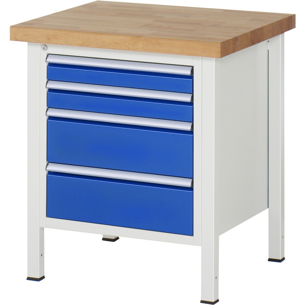 Číslo obrázku produktu 1: Pracovní stůl RAU řada 8000, VxŠxH 840-1040 x 750 x 700 mm, 4x zásuvka s výsuvem 90 %, 2 x 90, 2 x 180 mm, nosnost zásuvky 100 kg