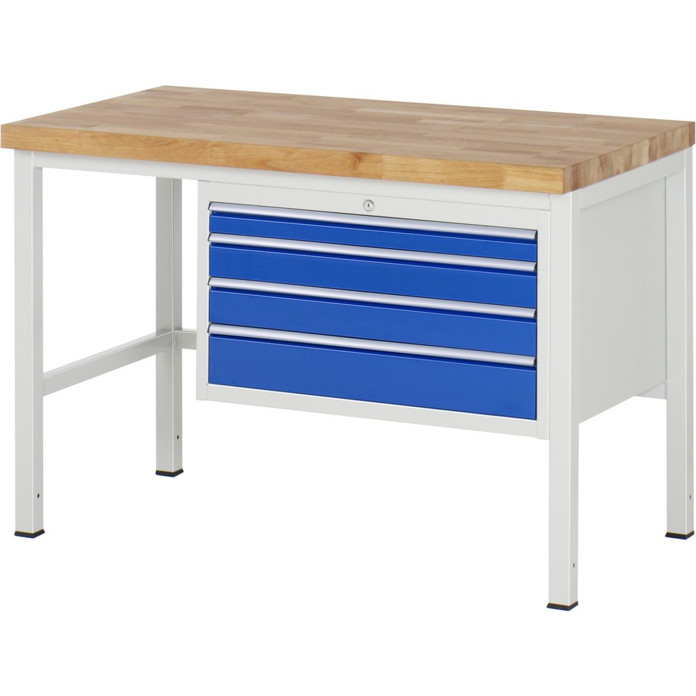 Číslo obrázku produktu 1: Pracovní stůl RAU řada 8000, VxŠxH 840 x 1250 x 700 mm, 4x zásuvka s výsuvem 100 %, 1 x 60, 2 x 90, 1 x 120 mm, nosnost zásuvky 75 kg