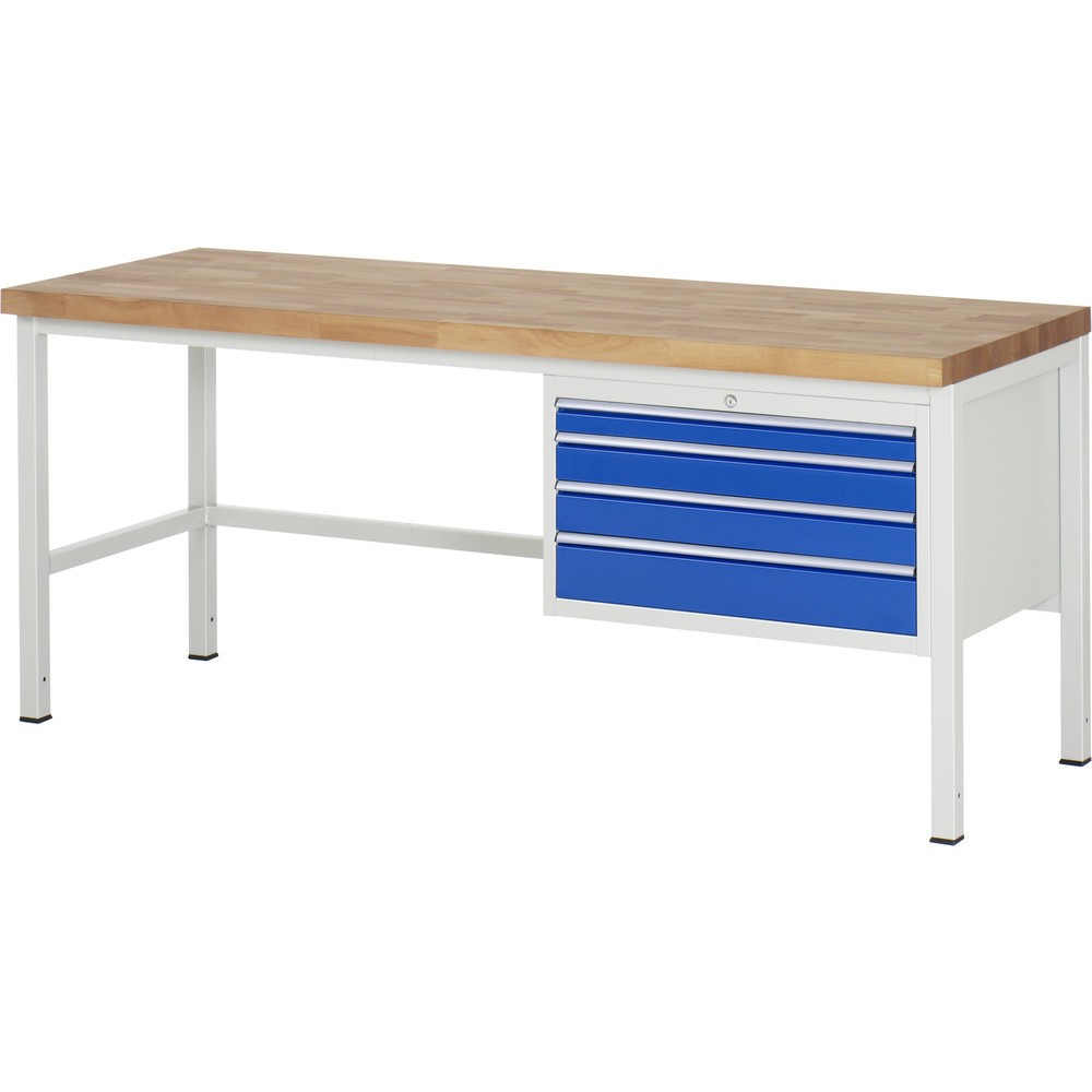 Číslo obrázku produktu 1: Pracovní stůl RAU řada 8000, VxŠxH 840 x 2000 x 700 mm, 4x zásuvka s výsuvem 90 %, 1 x 60, 2 x 90, 1 x 120 mm, nosnost zásuvky 75 kg